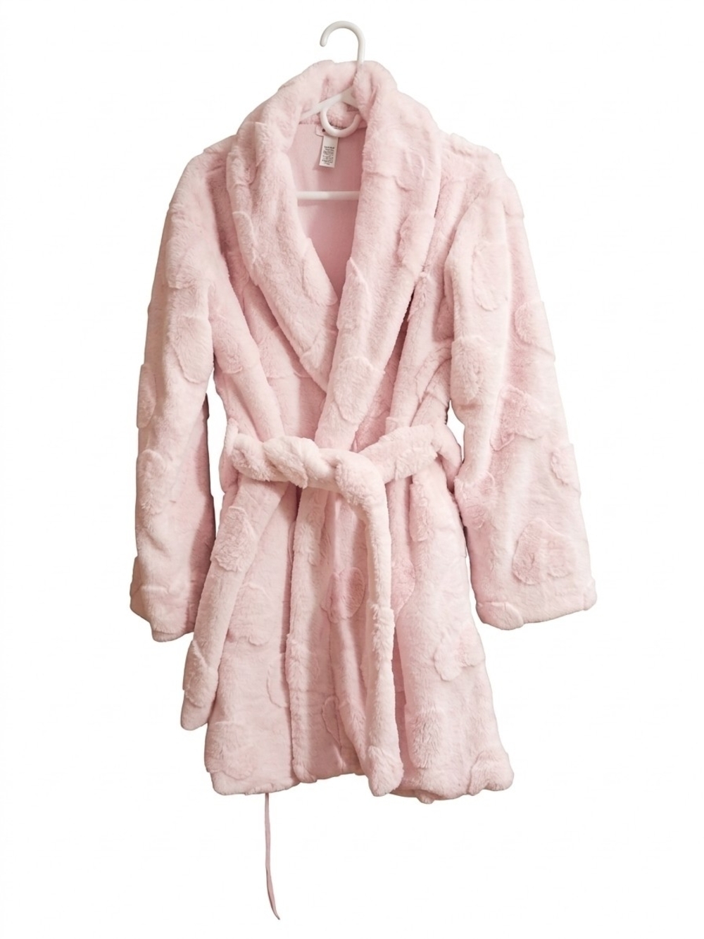 PINK Victoria's Secret Plush Heart-Pattern Shawl Collar Robe in Light Pink